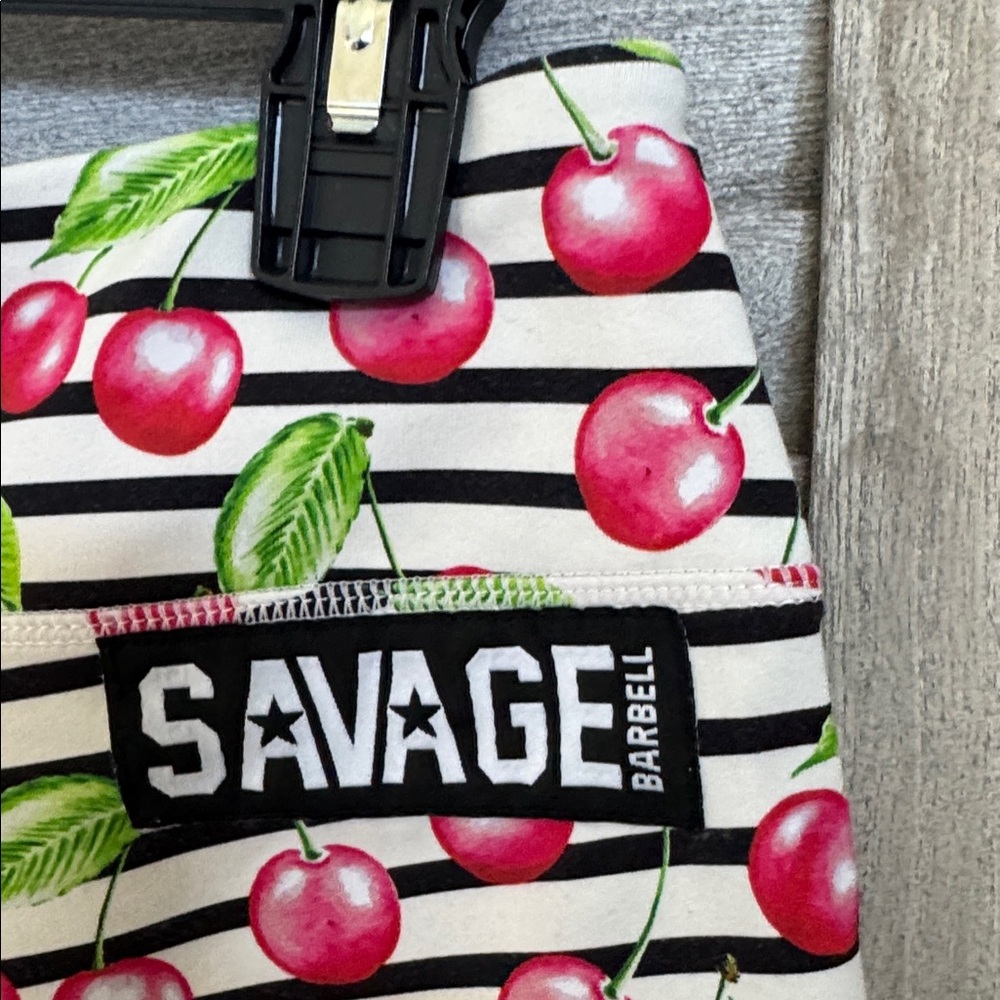 Savage Barbell Cherry Stripe High Waist Shorts size large pre owned - Picture 4 of 5